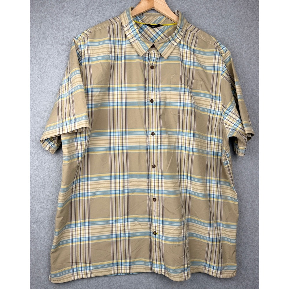 The North Face Mens XXL Plaid Short Sleeve Button Up Shirt Beige Blue